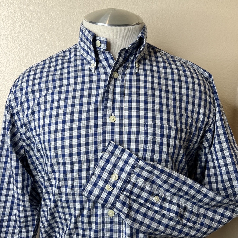 Brooks Brothers 346 Mens Small Blue White Plaid Casual Dress Shirt Regular Fit